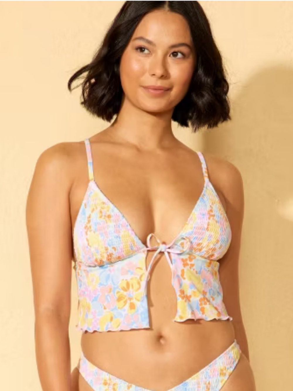 🆕 WILD FABLE | Smocked Tie-Front Fly Away Floral Print Tankini Top